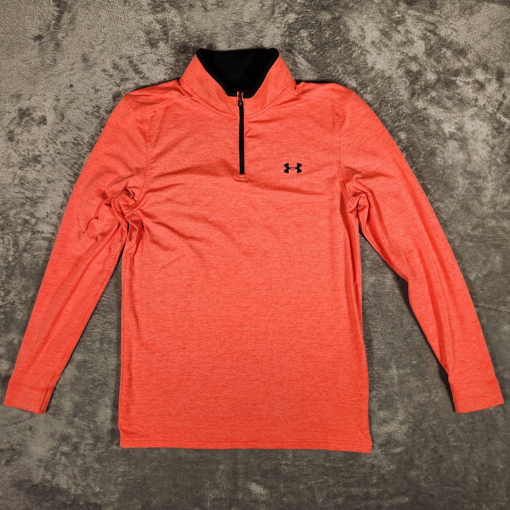 Under Armour Golf Quarter Zip Mens‎ SM Orange Excellent Heathered Pullover